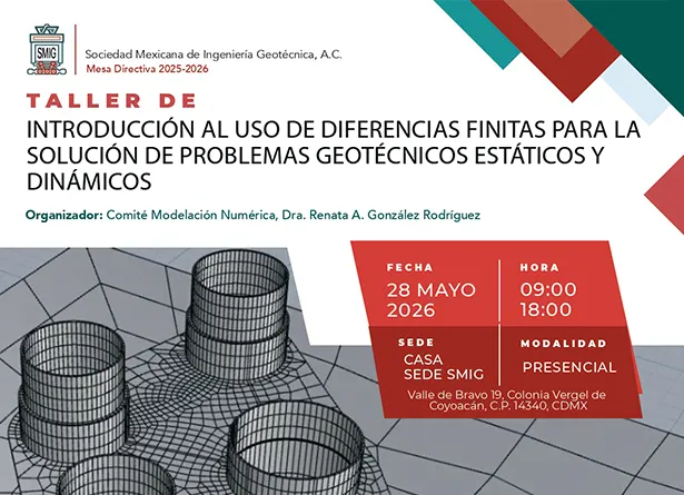 Taller de Introducción al uso de diferencias finitas para la solución de problemas geotécnicos estáticos y dinámicos, Eventos, SMIG
