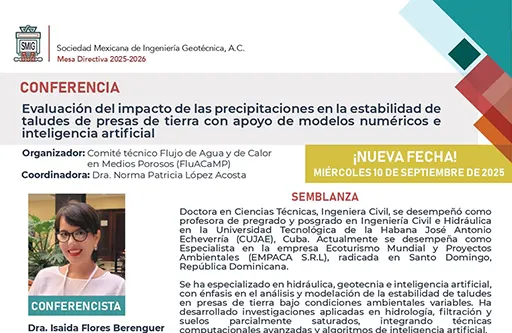 Conferencia Evaluación del impacto de las precipitaciones en la estabilidad de taludes de presas de tierra con apoyo de modelos numéricos e inteligencia artificial