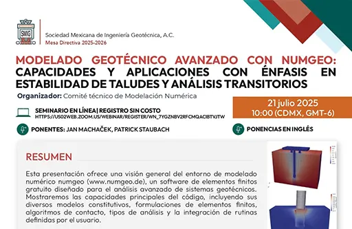 Seminario Modelado Geotécnico Avanzado con NUMGEO: Capacidades y Aplicaciones con Énfasis en Estabilidad de Taludes y Análisis Transitorios